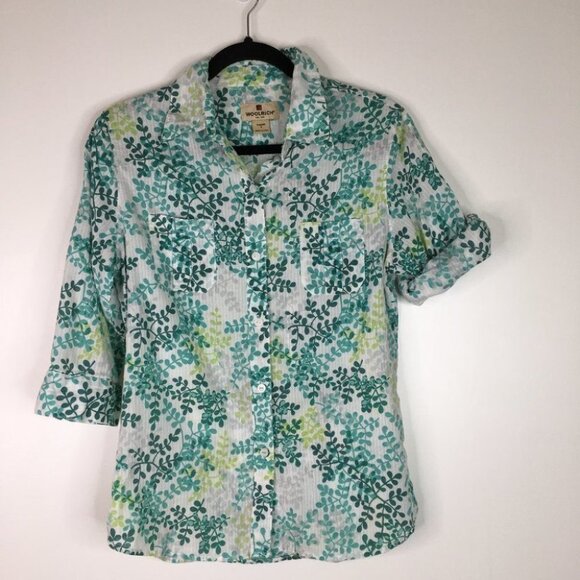 Woolrich blouse roll up sleeves green leaves - Picture 7 of 8